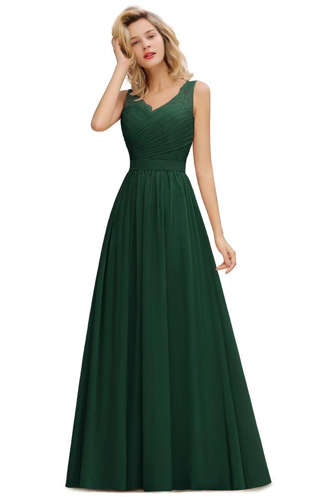V-Neck Aline Ruffle Chiffon Bridesmaid Dress Sleeveless Floral Evening Swing Dress - Image 8