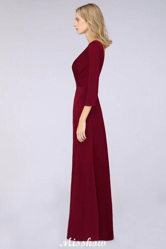 V-Neck Long-Sleeves Side-Slit Floor-Length Bridesmaid Dress with Ruffles - Image 6