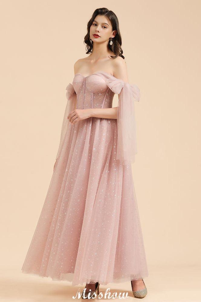 V-Neck Ruffle Chffion Sleeves Aline Bridesmaid Dress Dusty Pink Wedding party Dress - Image 4