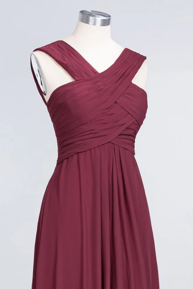 V-Neck Straps Sleeveless Floor-Length Bridesmaid Dress with Ruffles - Image 6