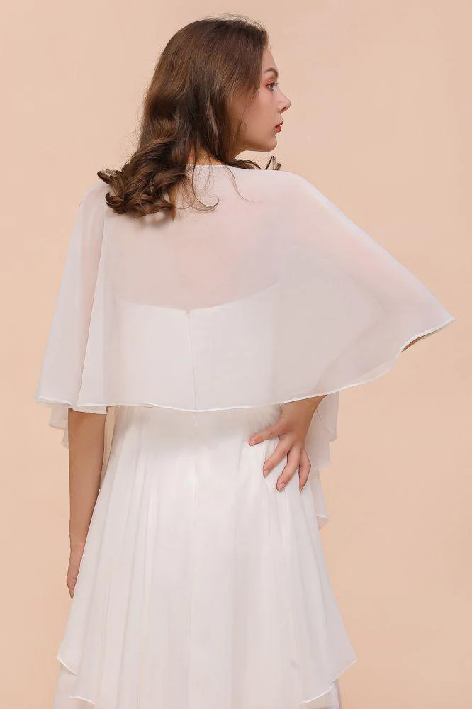 White Bridesmaid Dress Knee Length Two Layers of Wedding Guest Dress with Wraps - Image 2